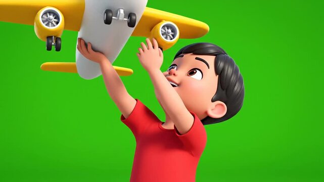 Boy Playing with Toy Airplane