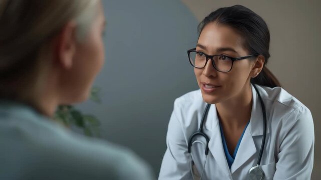 Young female physician medical consultation with caring empathetic female doctor white coat