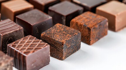 Assorted Gourmet Chocolate Cubes Displayed in Close-Up for Delicious Dessert and Confectionery Visuals