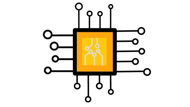 Digital transformation animation concept featuring computer chip as symbol of technology and digitalization evolution