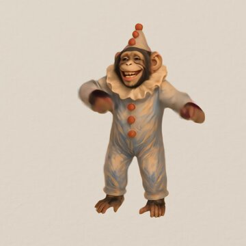 Vintage monkey clown illustration animation isolated asset, transparent 4K video, alpha channel, ProRes 4444