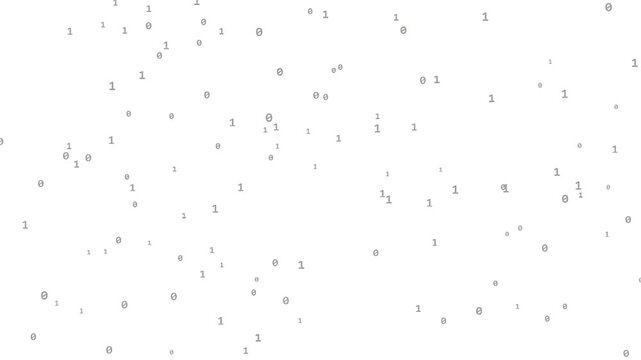 Zeroes and Ones floating in a cloud formation. Seamless loop background featuring a Clean White color scheme. High quality abstract animation for business, tech, and creative projects.