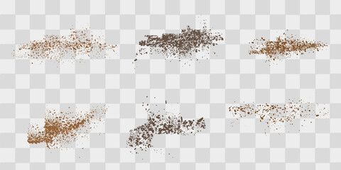 Flying coffee or chocolate powder, dust particles in motion, ground splash isolated on light background. Vector illustration © kume111000
