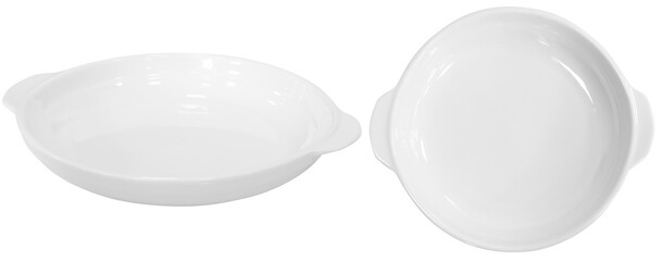 Real white ceramic plate photographed in studio and isolated on transparent background