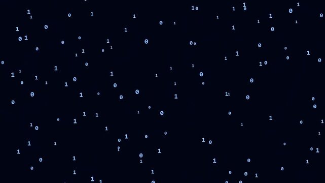 Zeroes and Ones floating in a cloud formation. Seamless loop background featuring a Blue Corporate color scheme. High quality abstract animation for business, tech, and creative projects.