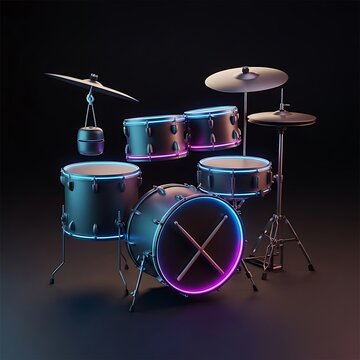 Futuristic Drum Set With Neon Ring Lighting