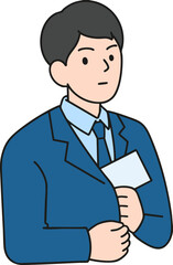 vector illustration of a dishonest man secretly hiding an envelope in his inner pocket