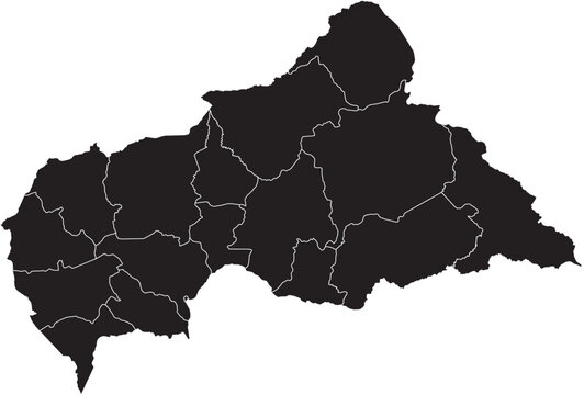 Central Africa Republic (C.A.R) Map with Administrative Regions Silhouette Vector Transparent Background Vector