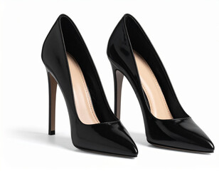 Classic Black Stiletto Heels Front Perspective, Elegant Women&rsquo;s Footwear Mockup, Isolated on Transparent Background