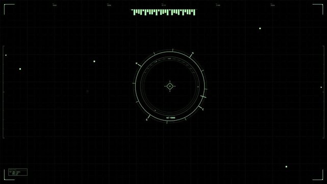 The scene shows a military heads up display featuring targeting reticles, radar points, and data readings. This display is designed for sci fi or war themed video content.