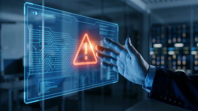 AI data protection identifies cybersecurity threat breach risks in real time with data leakage alert on digital screen preventing unauthorized access and securing sensitive information
