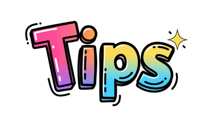 Vibrant and helpful design element showcasing the word 'Tips' in a playful gradient font