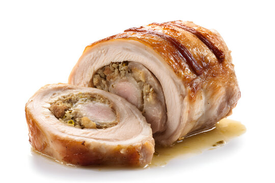 Delicious Slice of Chicken Ballotine Isolated on White Background for Culinary Creations and Food Photography