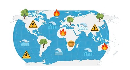 Naklejka premium Global Climate Change Impact With Earthquakes, Fire and Weather Warnings