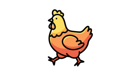 Fototapeta premium Charming cartoon chicken illustration walking with yellow and orange feathers on white background