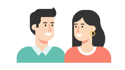 Fototapeta premium Flat Vector Illustration of Happy Smiling Couple or Business Partners. Minimalist Headshots for User Avatars, Communication, and Teamwork Concepts.