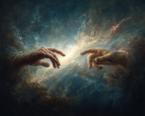 Fototapeta premium God creating adam, connecting two hands