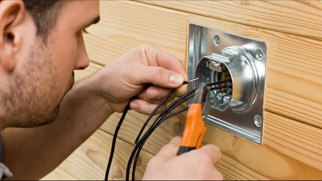 Electrical Work Precision: A skilled electrician meticulously works on an electrical junction box, ensuring precision and safety.