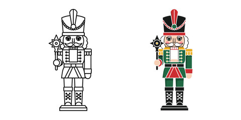 Colored and black and white nutcracker soldiers standing upright © Symon