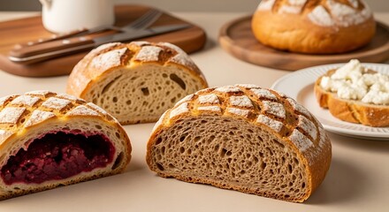 Naklejka premium Fresh Sliced Grain Bread With Fruit Filling