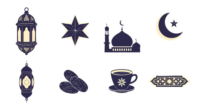 Symboles de C&eacute;l&eacute;bration du Ramadan Bleu Indigo