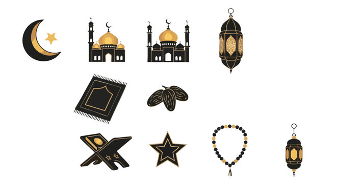 Collection de Neuf Symboles du Ramadan Sarcelle Fonc&eacute;