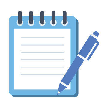 Notebook and Pen: An illustration of a spiral-bound notebook and pen, perfect for jotting down ideas and taking notes. A visual representation of organization and efficiency.