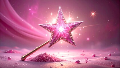 Dreamy Pink Star Wand in a Sparkling Landscape for Fantasy and Magic Concepts.