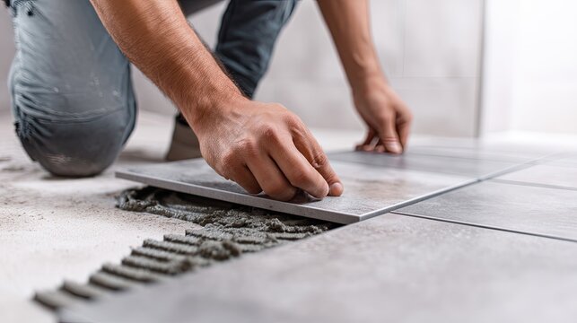 Modern Flooring: Professional Installation of Grey Ceramic Tiles in Contemporary Home