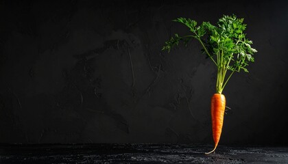 Fresh Carrot with Green Leaves Against Dark Background for Healthy Eating and Lifestyle Concepts.