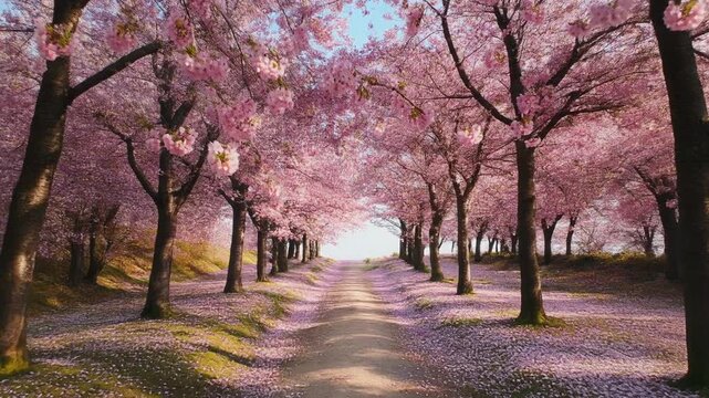 Cherry Blossom Trees Lining a Pathway.