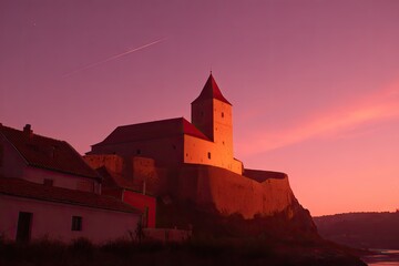 Obraz premium Ancient fortress at sunrise, vibrant colors