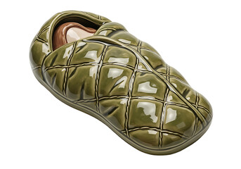 Green Leather Shoe with Quilted Design.