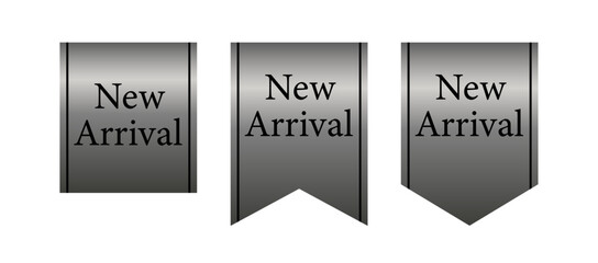 モノトーンの立体プレートにNew Arrival文字を入れた新商品告知ラベル