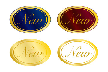 楕円メタルプレートにNewロゴを配置した光沢仕上げの新商品アイコン