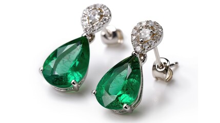 Fototapeta premium Elegant Green Gemstone Earrings with Silver Setting and Sparkling Accents