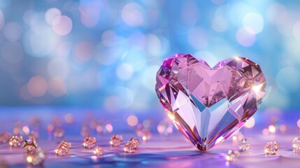 Fototapeta premium Stunning Pink Crystal Heart Shimmering on Abstract Background with Soft Bokeh Lights for Romantic Themes and Celebrations