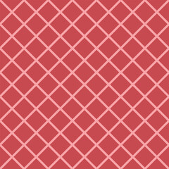 Seamless pastel pink diagonal grid vector on a tomato red background. Simple geometric design suitable for wallpaper, pattern design, branding, packaging, and digital use.