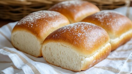 Fresh bread cooling on linen cloth .