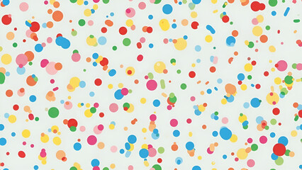 Obraz premium A cheerful and playful background showcasing a scattered pattern of small, vibrant multi-colored dots against a bright, clean white surface.