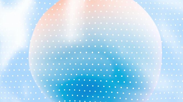 Zoomed-in digital visualization of a semi-transparent biological cell featuring a dotted blue and orange nucleus structure inside a translucent membrane on blue background