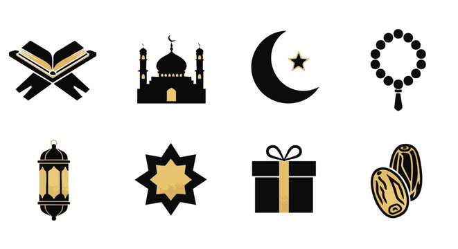 Ic&ocirc;nes Ramadan G&eacute;om&eacute;triques Abstraites or et Noir