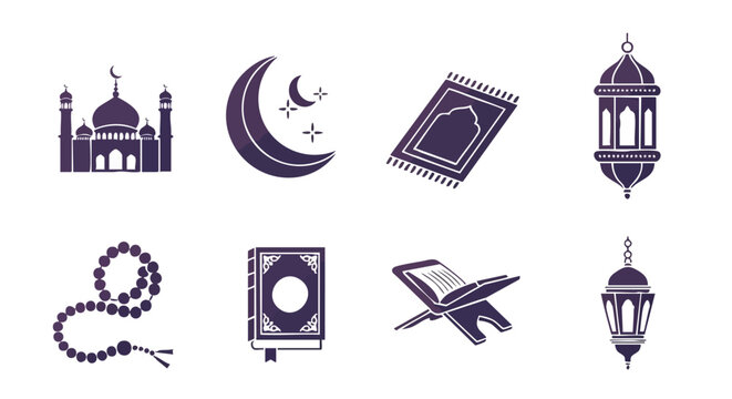 Sept Symboles dObjets Spirituels Duotone du Ramadan