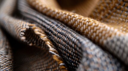 Close-Up of Textured Woven Fabric Displaying Rich Tones and Intricate Patterns for Fashion and Design Use