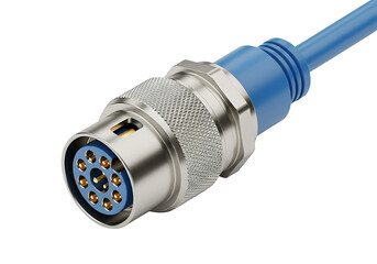 Industrial Electrical Connector with Blue Cable.