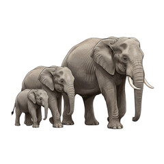 Obraz premium Elephant family walking together realistic wildlife animal vector illustration isolated on white background