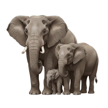 Elephant family with mother father and baby realistic wildlife vector illustration isolated on white background