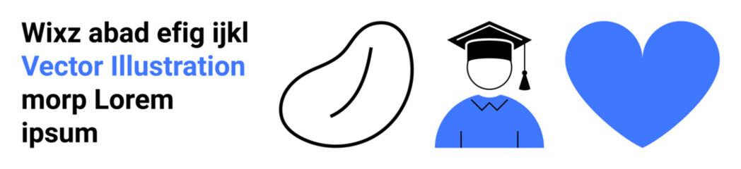 Education, academia, wellness, healthcare, love and connection. a graduation cap heart and an abstract shape. s education and wellness. Line metaphor. Simple line icons