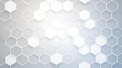 A bright, modern background showcases a flat hexagonal grid pattern with varying shades of white and light grey, illuminated by a central glow.