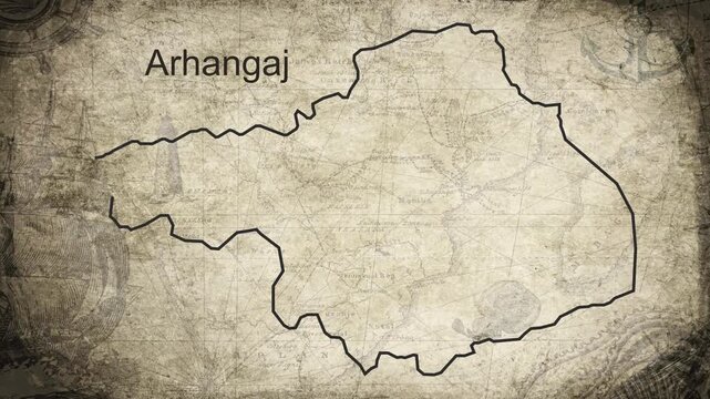 Arkhangai Province map drawn on a cartography background sheet of paper